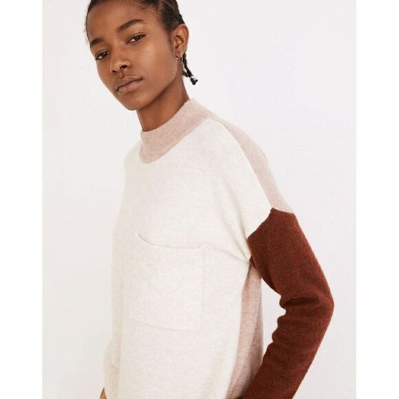 Madewell Wool Blend Redmond Mockneck Pocket Sweater in Colorblock Size XS - Picture 1 of 7